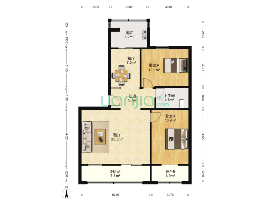 交大附中家属院 2室2厅1卫 103平方