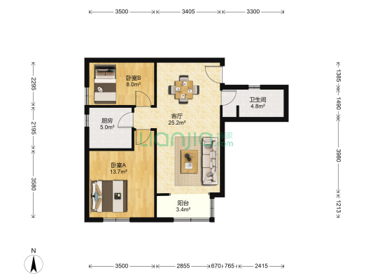 天和林溪雅园 2室1厅1卫 80平方