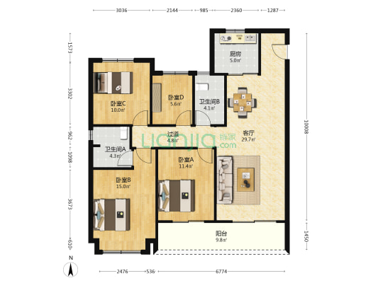 锦翠金宸府 4室1厅2卫 125平方