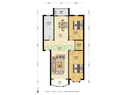 华汇花园 2室2厅1卫 114平方