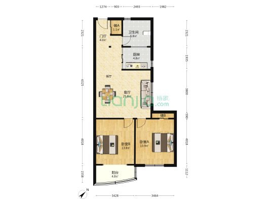 鸿力公寓 2室1厅1卫 106平方