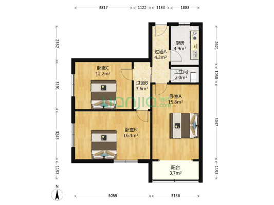 大陆市场 2室1厅 南