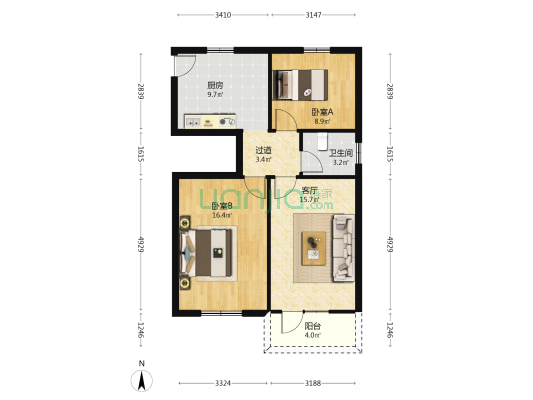 景德路小区 2室1厅1卫 77平方