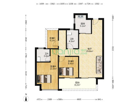 保利华侨城云禧 3室1厅2卫 97平方