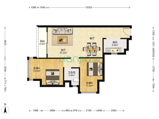 安庆恒大优公馆 2室1厅1卫 90平方