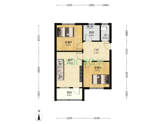 淄城东路538号 2室1厅1卫 62平方
