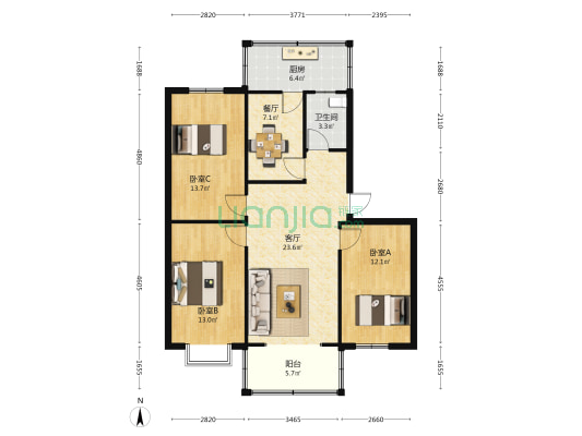 粤阳小区 3室2厅1卫 103平方