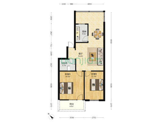 福康小区 2室1厅1卫 77平方