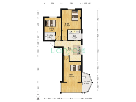 浦东小区 3室1厅2卫 80平方