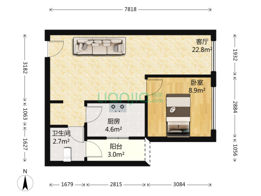 复城国际 1室1厅1卫 57平方