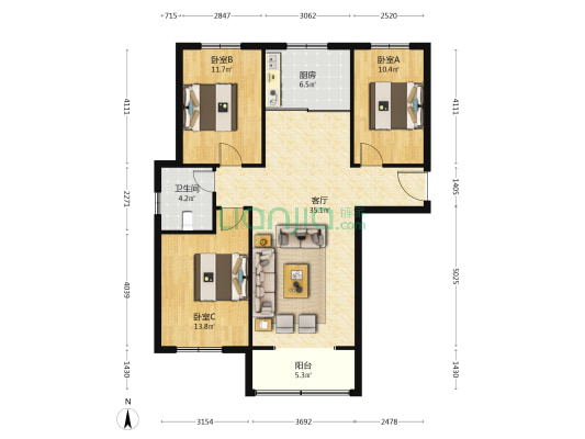 清山公爵城 3室1厅1卫 124平方