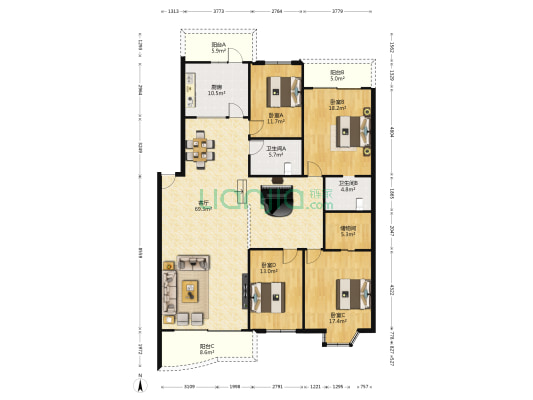 丽锦花园 4室1厅2卫 189平方