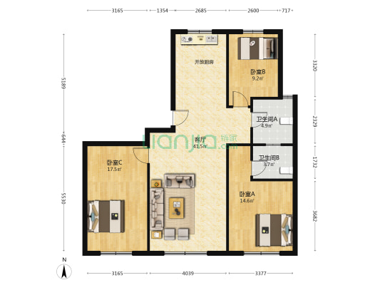 华商金谷 3室1厅2卫 133平方