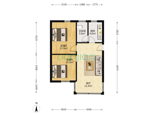 棠景街28号-36号宿舍(双号) 2室1厅1卫 64平方