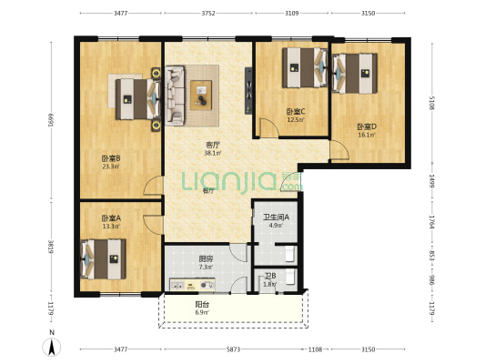 华如居 4室1厅2卫 148平方