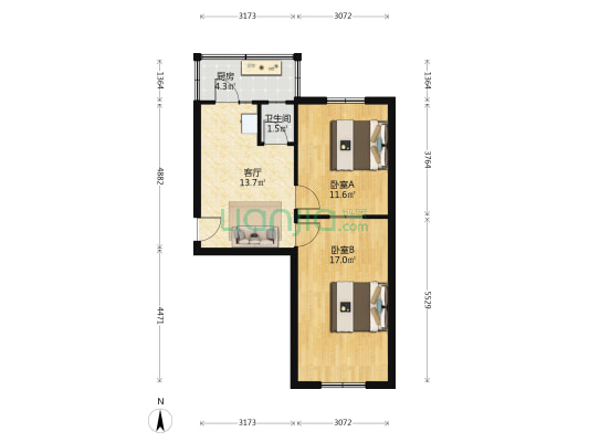 建委宿舍 2室1厅1卫 60平方