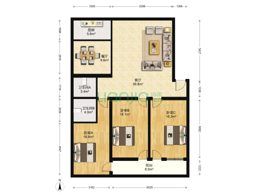 嘉宁街建行联建房 3室2厅2卫 137平方