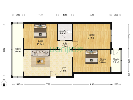 府北社区 2室1厅1卫 119平方