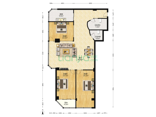 信业大厦 3室1厅2卫 202平方