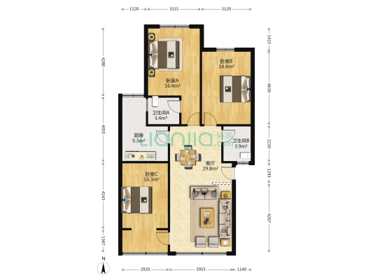 瑞和园 3室1厅2卫 113平方