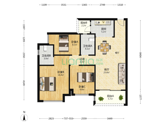 心悦湾 3室1厅2卫 106平方