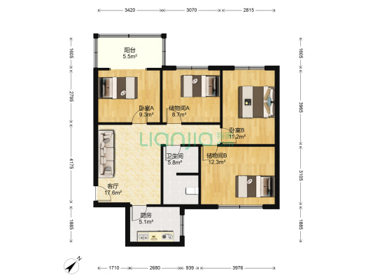 交大智能一期南苑 2室1厅1卫 92平方