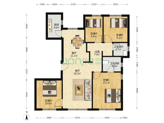 津门大院 4室2厅2卫 134平方