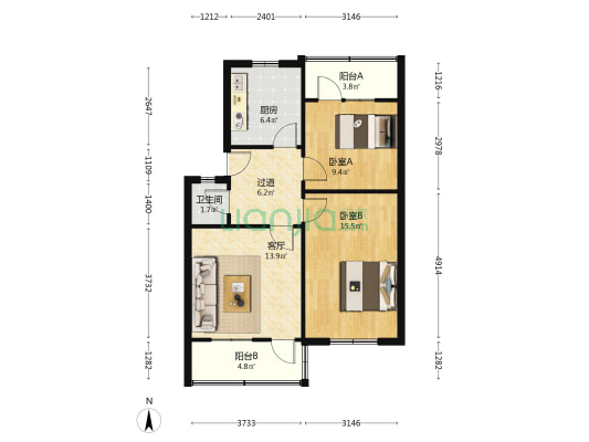 大同居民楼 2室1厅1卫 71平方