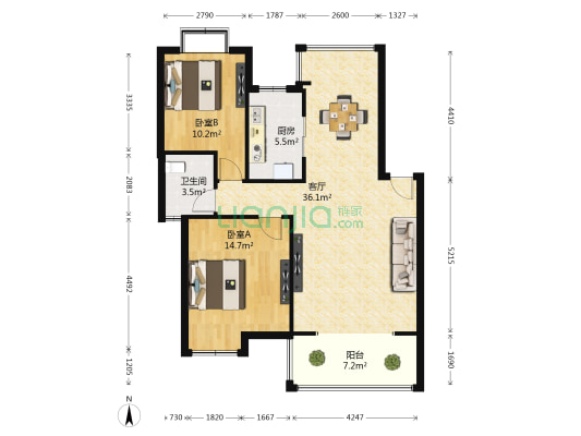 嘉园小区 2室1厅1卫 89平方