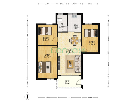 永泰巷 3室1厅1卫 80平方