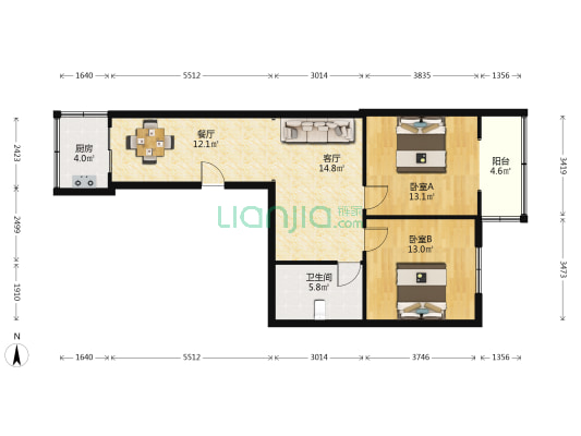 兴安苑西区 2室2厅1卫 83平方