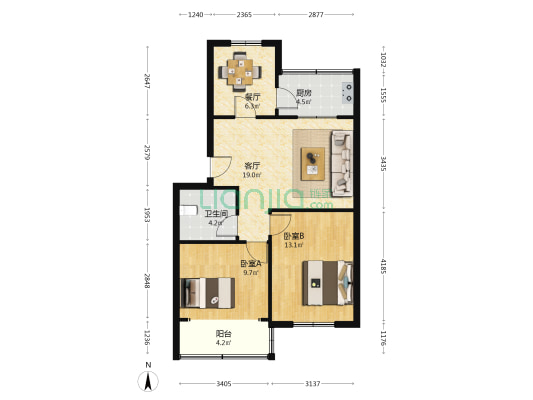 常州路小区 2室2厅1卫 77平方