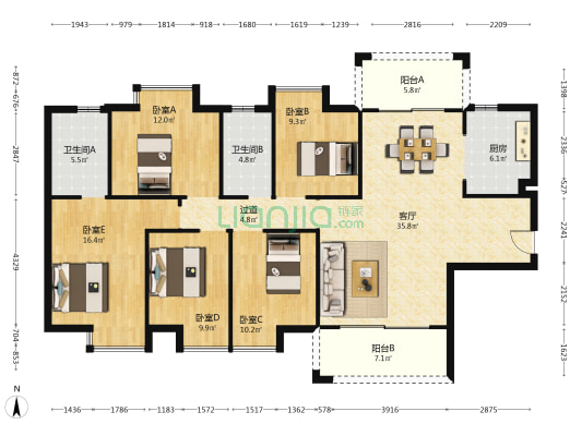 德信居 5室1厅2卫 155平方