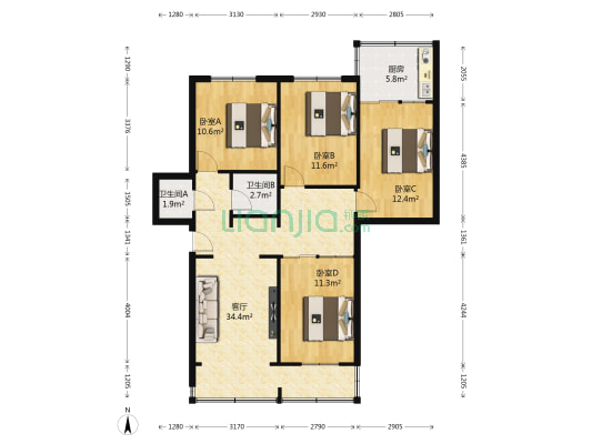 省委宁卧庄家属院 4室1厅2卫 100平方