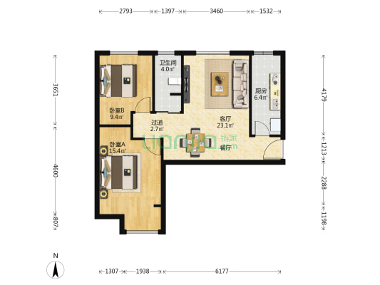 高科绿水东城五期 2室1厅1卫 87平方