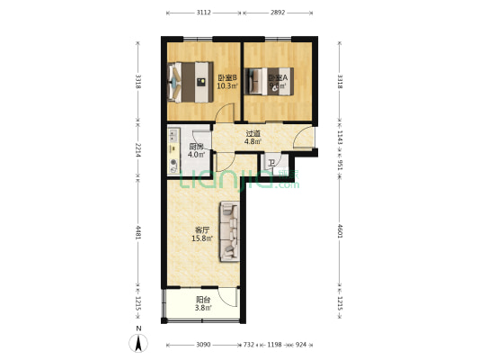 铁路新村小区 2室1厅1卫 61平方