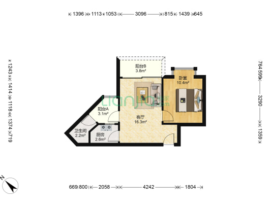 中爱花园 1室1厅1卫 48平方