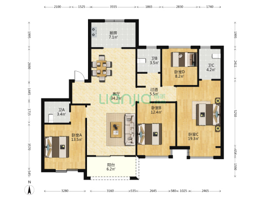 杜甫新苑杜雅苑 4室1厅3卫 160平方