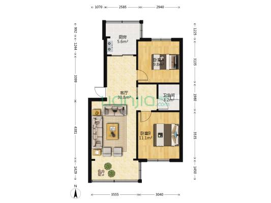 轻工机械厂职工宿舍区1号院 2室1厅1卫 69平方