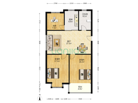 宝岛花园A 3室1厅1卫 106平方
