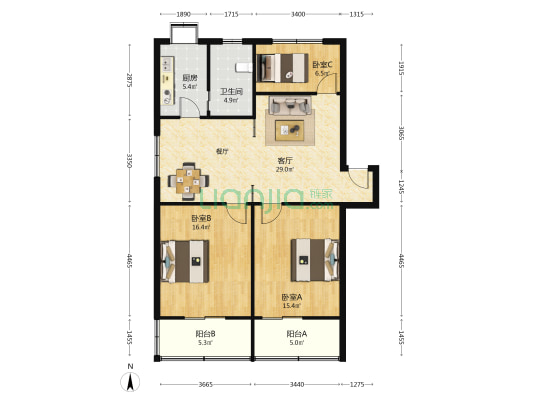嘉欣电力小区 3室1厅1卫 106平方