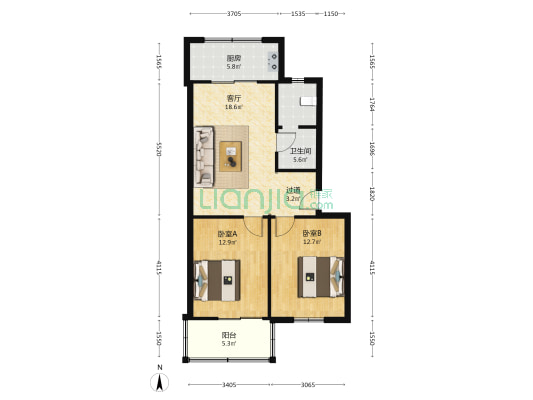 合作化南路55号 2室1厅1卫 71平方