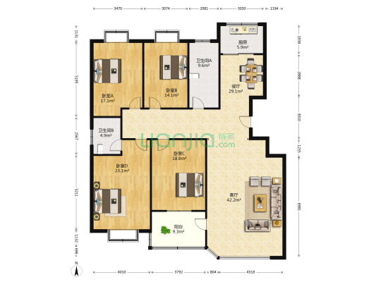 子锋苑 4室2厅2卫 216平方