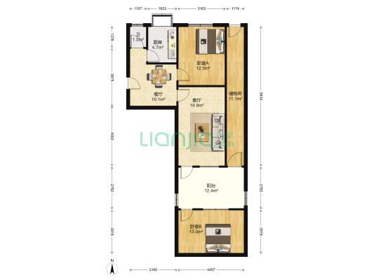 轴承厂宿舍 2室2厅1卫 63平方