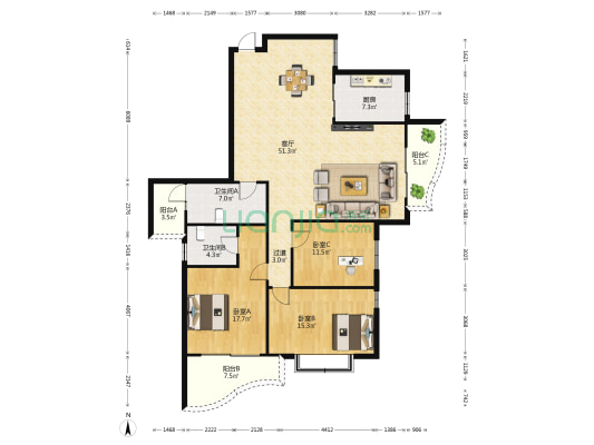 怡景苑 3室1厅2卫 163平方