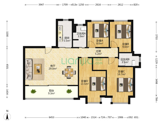 融创青山湖壹号 4室1厅2卫 157平方
