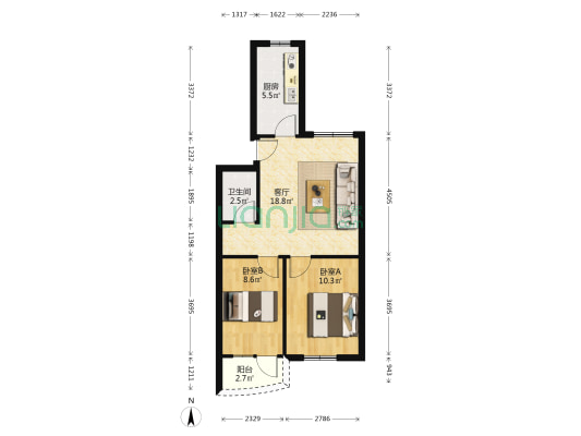 金骏小区二区 2室1厅1卫 59平方