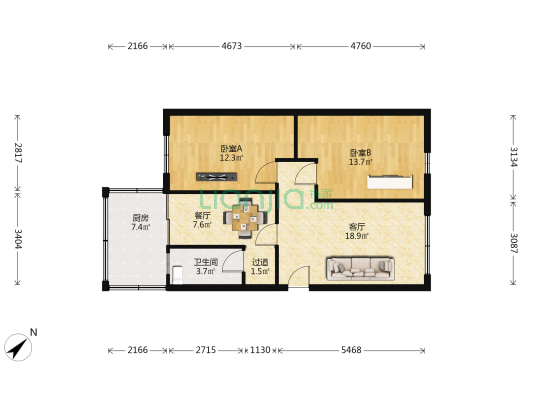 半截巷18号 2室2厅1卫 81平方