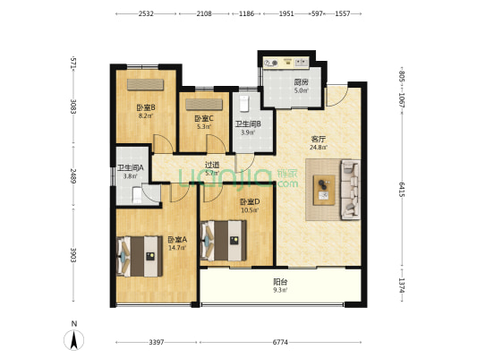 龙光玖誉湾 4室1厅2卫 122平方