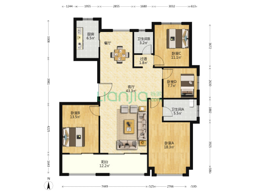 绿城云栖玫瑰园 4室1厅2卫 148平方